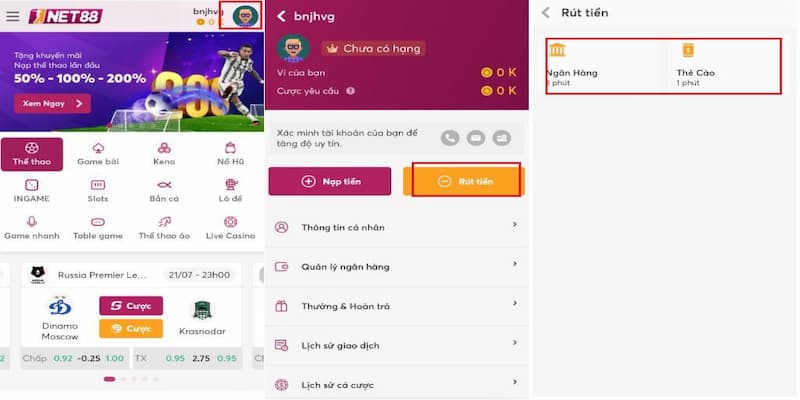 Các phương thức rút tiền Net88 hiện đang hỗ trợ