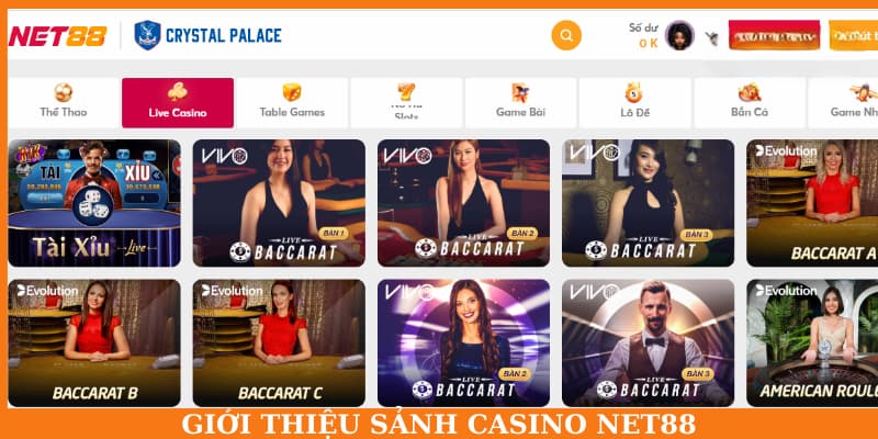Các trò chơi nổi bật tại Live casino Net88