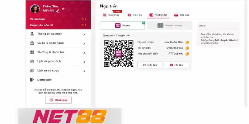Hướng dẫn chi tiết các bước nạp tiền Net88